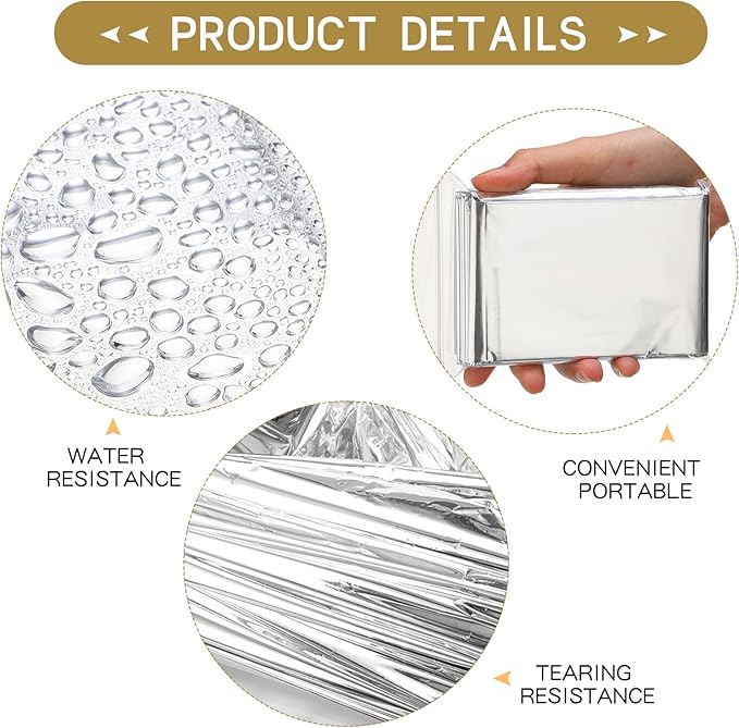 Emergency Blanket Bulk Mylar Survival Thermal Blankets Pack Silver Foil Reflective Blankets for Cold Outdoors Camping Hiking First Aid Shelter Space Emergency Supplies Blanket Set