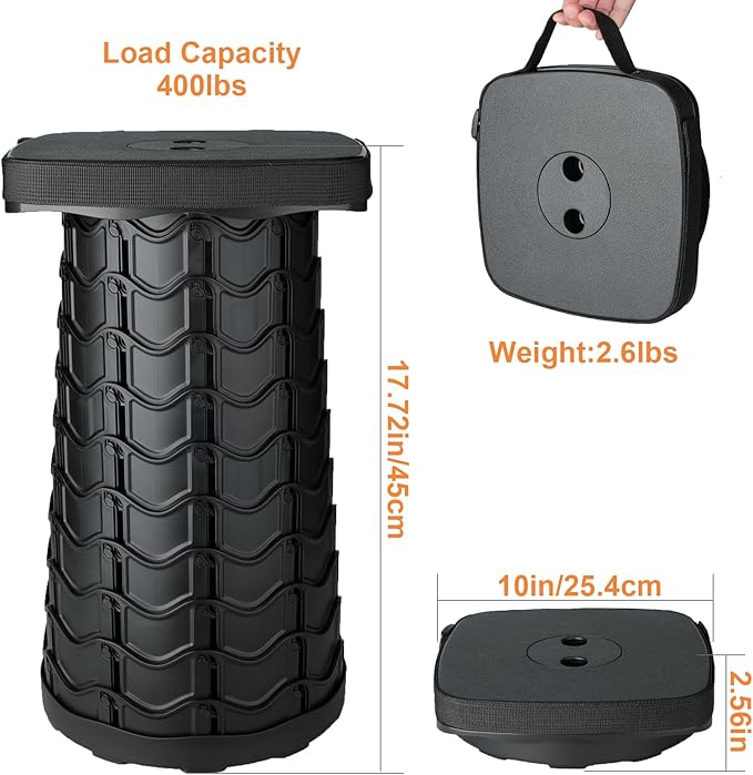 Boreeman 2 Pack Collapsible Stool, Square Shape, Lightweight Yet More Sturdy with Load Capacity 400lbs, Upgraded Portable Stool for Camping Fishing Hiking BBQ