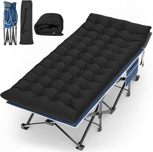 Suteck Camping Cot, 32In XXL Folding Camping Cot Heavy Duty Sleeping Bed for Adults 1200D Double Layer Oxford Cots for Camping W/Pilllow Mattress Carry Bag for Home Office Nap Beach Travel, 500LBS