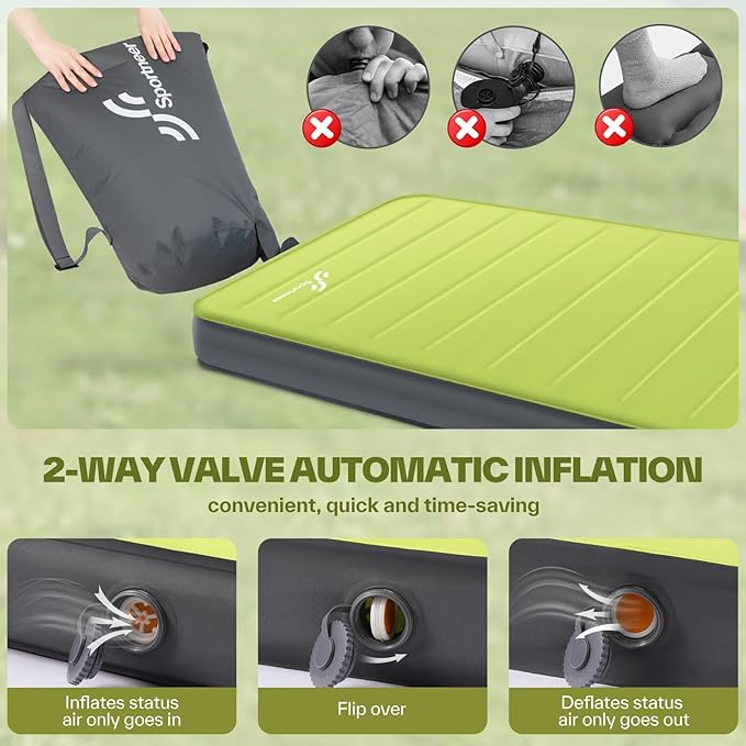 Sportneer Self Inflating Sleeping Pad, 4" Ultra-Thick Elasticity Foam Sleeping Mats for Camping, 4-Season Insulated Durable Camping Mat Air Mattress for Car Travel Tent Home