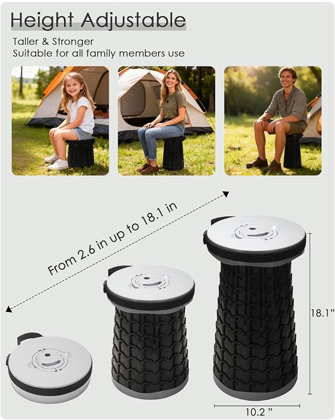 18-inch Heavy Duty Collapsible Stool with Cushion - 800 lbs Capacity, 2.6 lbs Lightweight Portable Folding Stool for Camping, Travel, Music Festivals and Other Outdoor Events