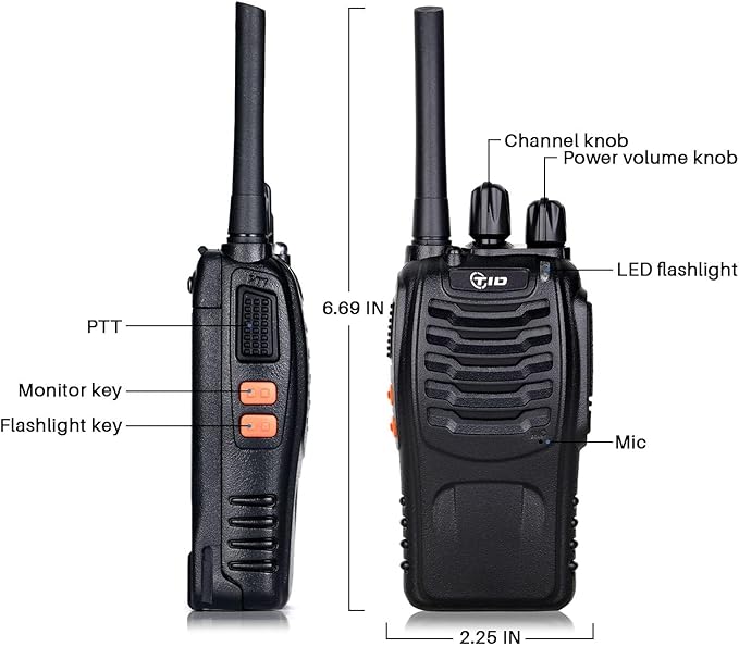 TIDRADIO TD-V2 Walkie Talkies for Adults Long Range, Rechargeable Two Way Radio Earpiece with MIC,16 Channels Handheld Walkie-Walkie(2 Pack, Black)