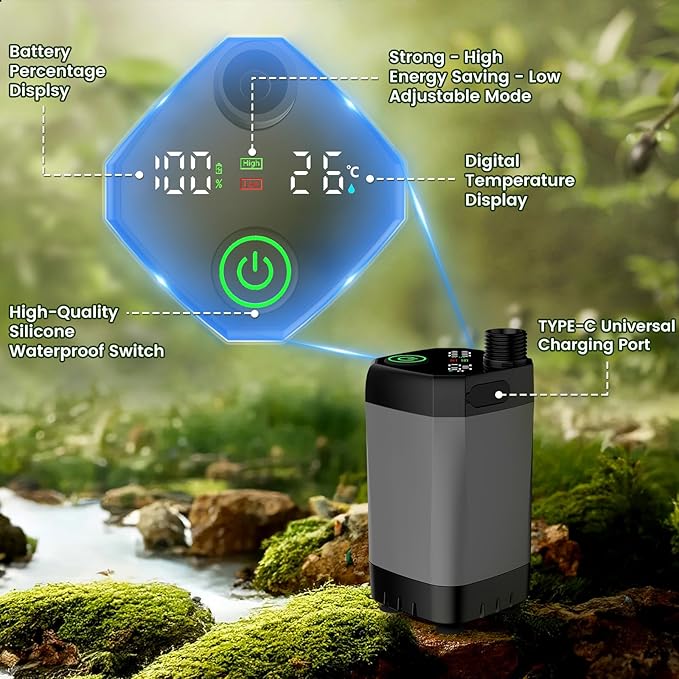 Upgrade Portable Camping Shower, 6000mAh Rechargeable Electric Shower Pump with 18 Stage Filtered Shower Head, Smart Digital Display, Outdoor Camp Shower for Camping, Hiking, RV Travel