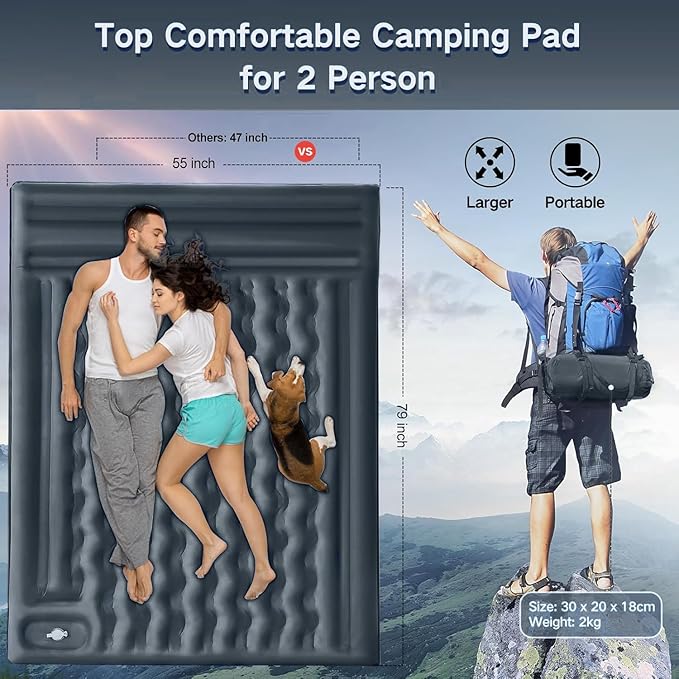 Camping Sleeping Pad, Extra Thick 5 Inch Camping Mat with Pillow Built-in Foot Pump Inflatable Sleeping Pads Compact for Camping Backpacking Hiking Traveling Tent