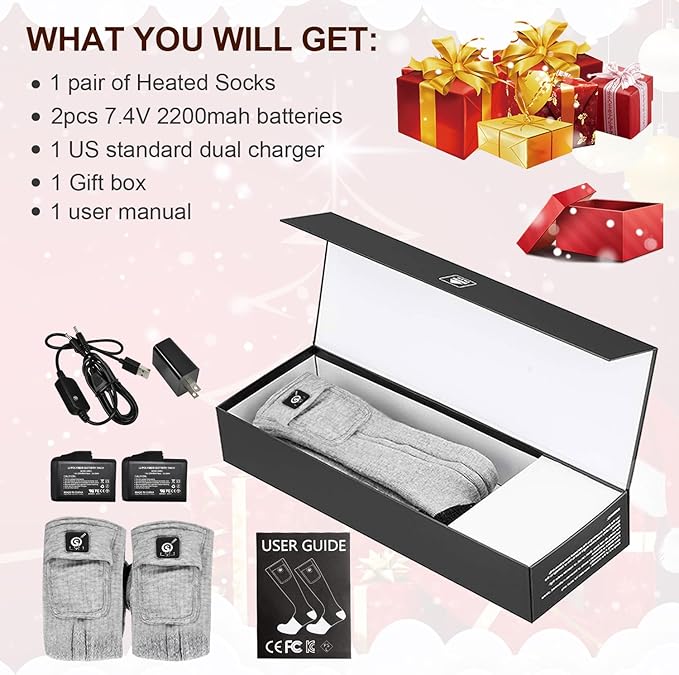 Heated Socks for Women Men,Foot Warmers Electric Rechargable Battery Heating Socks,Winter Cold Feet Hunting Ski Camping Hiking Riding Motorcycle Snowboating Thermal Warm Socks
