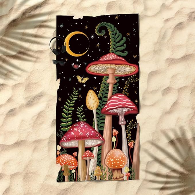 Thick Mushroom Beach Towel 30”x60” Microfiber Terry Beach Towels Kids Soft Camping Towels Sandproof Quick Drying Travel Swim Pool Yoga Gym Camping Women Men Beach Essentials Accessories Vacation Gift