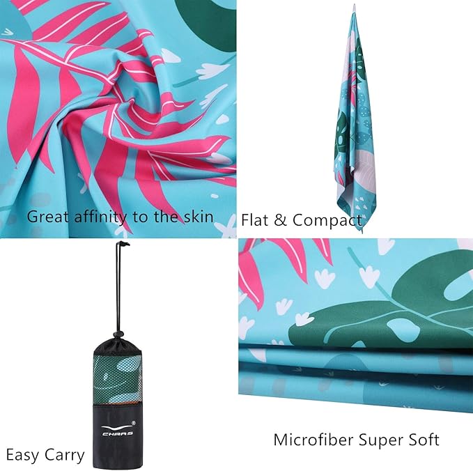 CHARS Microfiber Quick Drying Beach Towel Super Absorbent & Sand Free Towel for Kids Teens Adults Travel Gym Camping Pool Yoga Outdoor and Picnic(63"×31"/63"×39")