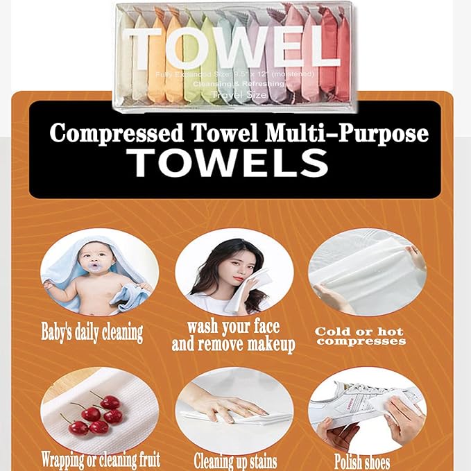 Compressed Towel Tablet Portable Face Towel Washcloth Reusable 28 Pack Wet and Dry Disposable Towel, Baby Towel or Dog Towel Camping Wipes for Travel Hiking Home Beauty (Bag)