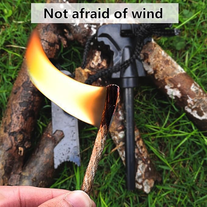 Flint and Steel Fire Starter Kit - Premium Ferro Rod and Magnesium Stick with Tinder Hemp Rope - Portable Fire Starter Survival Tool for Campfires/Camping/Bushcraft/Hiking and Emergency Rescue.