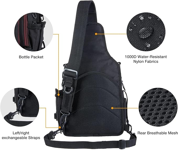 Piscifun Tackle Bag With Rod & Gear Holder - Lightweight Sling Storage Bag, Outdoor Shoulder Pack for Fishing, Hiking, Hunting