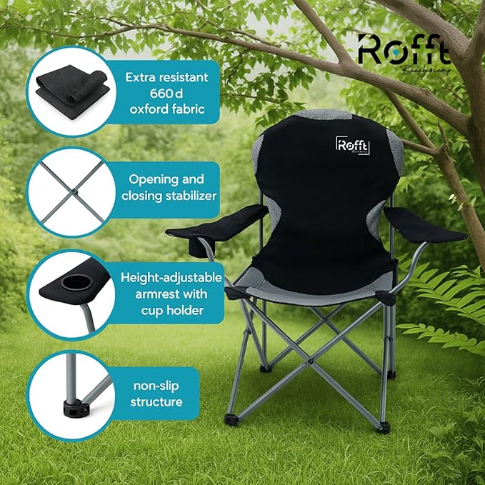Camping Folding Chairs | Heavy Duty | Supports 250 LBS | Steel Frame | Collapsible with Cup Holder | High Back | 21" D x 36" W x 42" H