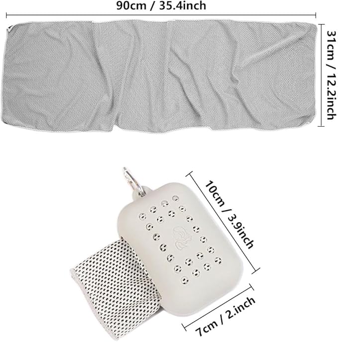 1 Pack Sports Towel with Silicone Storage Bag and Carabiner Clip, Microfiber Cooling Towels, Soft Breathable Chilly Towel for Yoga Running Gym Camping Quick Dry Stay Cool Travel Sports Towels Grey