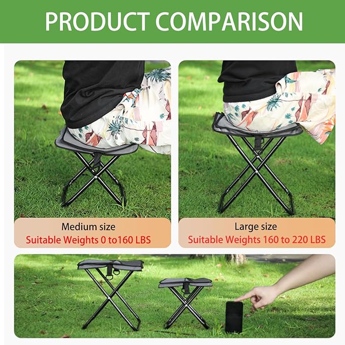 Portable Ultralight Travel Stool Camping Chair Fishing Stool - Gray Carbon Steel with Foot Pads and Keychain, Handbag Style Pocket Foldable