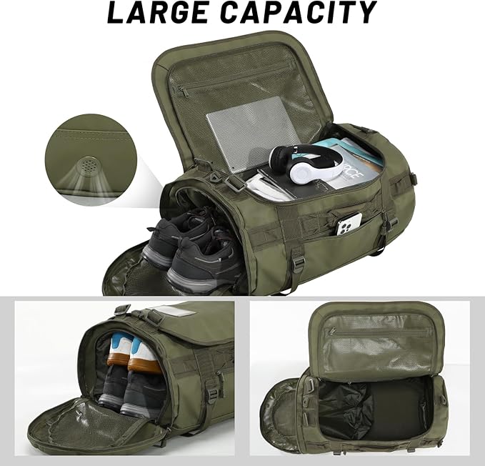 MIER Large Duffel Backpack Sports Gym Bag with Shoe Compartment, Heavy Duty and Water Resistant, Dark Green, 60L