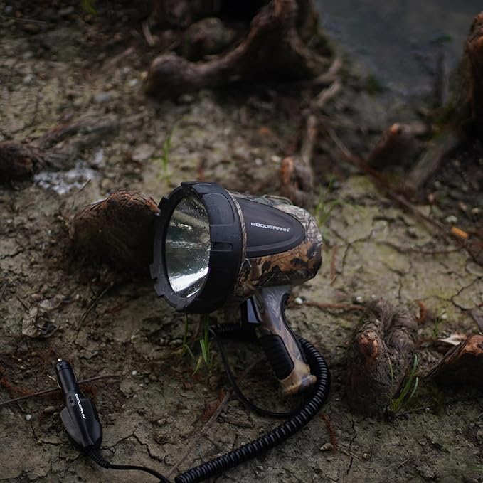 GOODSMANN 1500 Lumen Spotlight Halogen Water Resist Flashlight with 12V DC Car Charger Searchlight for Camping Boating Fishing Hunting Hiking Patrolling and Road Trips