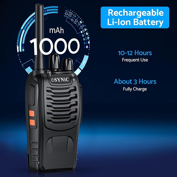 eSynic 2Pack Professional Walkie Talkies Rechargeable Walkie Talkies for Adults Clear Calls Long Range Walkie Talkies VOX 2 Way Radio Kids Gifts 16CH Walkie Talkies with Earpiece for in&Outdoor etc