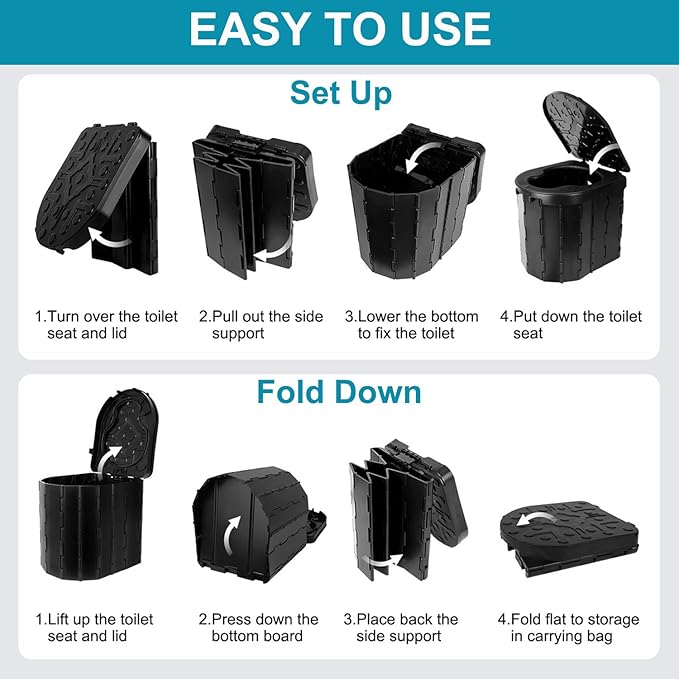 Portable Toilet for Adults, Camping Toilet with Soft Cushion and Paper Holder, Foldable Portable Toilet for Camping/Car Emergency Use