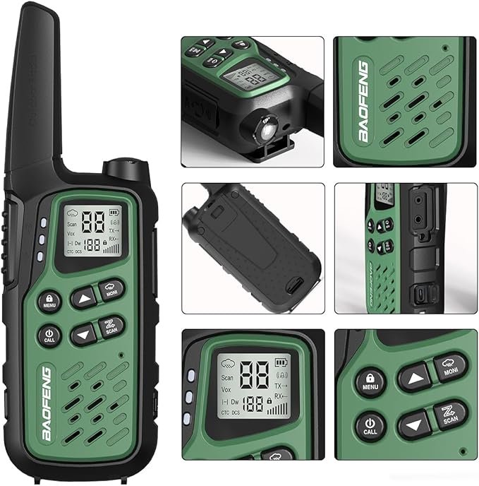 Baofeng Walkie Talkies with 22 FRS Channels, Long Range Walkie Talkies for Adults MP25 Family Walkie Talkie Two Way Radio with LED Flashlight LCD Display for Hiking Camping (Green,Include Battery)