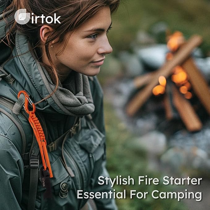 Camping Fire Starter Survival Tool,Large Size & Stylish Eye-catching Colors Ferro Rod with a Hemp Wick,Carabiner Clip & Survival Paracord,Survival Kit for Camping, Hiking & Emergency