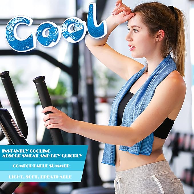 10 Pack Cooling Towels Bulk Microfiber Ice Towel Quick Dry Breathable Chilly Sweat Towel Stay Cool Towel for Neck Face Yoga Gym Workout Running Pilates Beach with Carabin Bag, 40x12'', Blue