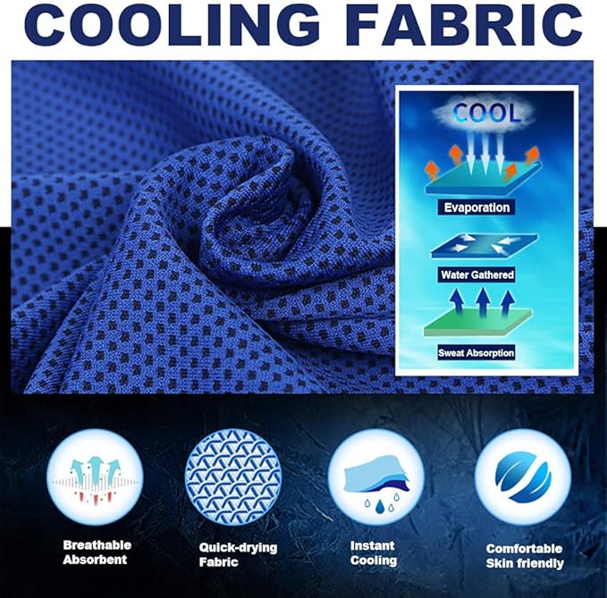 10 Pack Cooling Towels Bulk Microfiber Ice Towel Quick Dry Breathable Chilly Sweat Towel Stay Cool Towel for Neck Face Yoga Gym Workout Running Beach with Carabin Bag, 40x12'', Dark Blue
