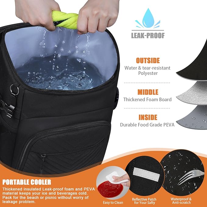 Cooler Backpack Insulated Leakproof Waterproof Backpack Cooler Bag 30/45 Cans, Large Capacity Lightweight Travel Camping Beach Backpack Cooler Ice Chest for Men and Women
