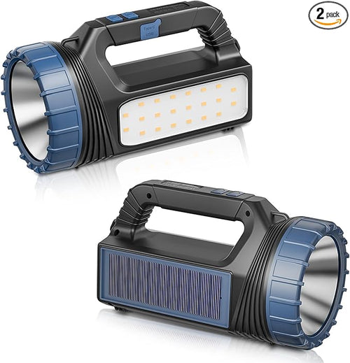 Solar Flashlights, Solar Flashlight for Multi Function 8000 Lumens Led Flashlight with Emergency Strobe Light Emergencies, Led High Lumens, USB C and Large Capacity Battery (2pcs)