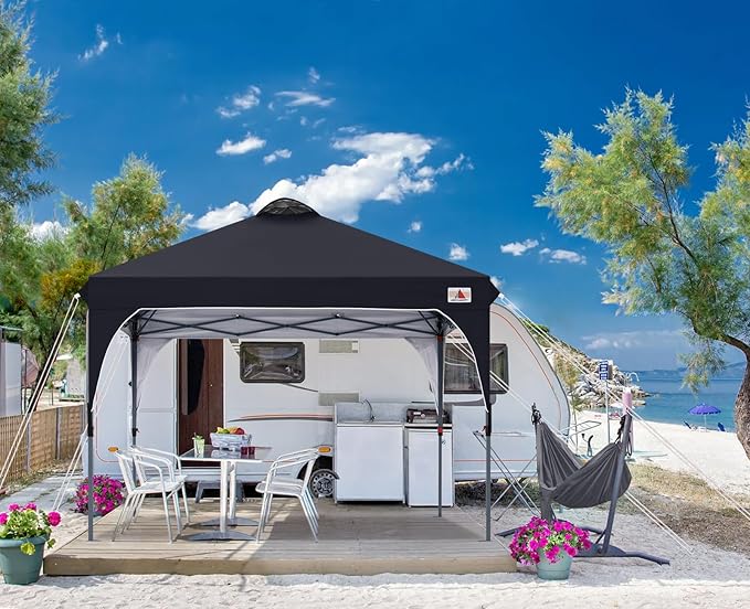 ABCCANOPY Outdoor Pop up Canopy Tent, 10x10 Instant Portable Canopy for Camping, Beach, Backyard, Black