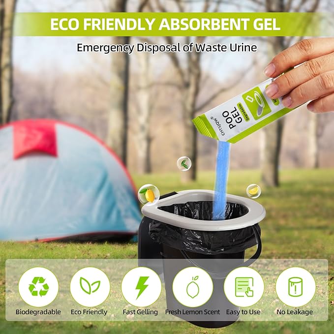 Portable Toilet Absorbent Gel Powder, 25 Pack Poo Gel for Camping Eco Absorbent Gel, Poo Urine Powder for Camping Outdoor Hiking Fast-Acting Gel