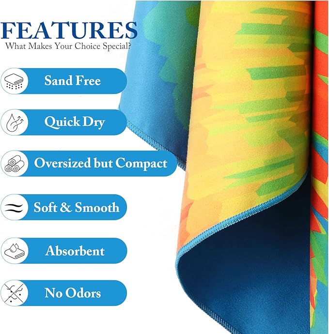 Your Choice Microfiber Beach Towels, Sand Free Beach Towel, Quick Dry Beach Towel, Extra Large Beach Towels for Adults, Kids (67x35 Inch, 60x30 Inch), Travel Towel, Camping Towel