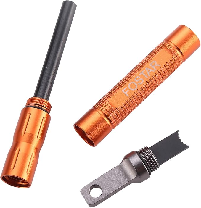 FOSTAR 2PCS Upgrade Ferro Rod Fire Starter,Replaceable Flint Fire Steel Rod, Great for Emergency Survival, Camping, Hiking, Bush-Craft, Hunting, Fishing, EDC, BBQ (Orange and Black)