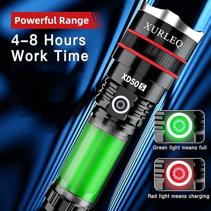 LED Rechargeable Flashlight, 100000 High Lumen Zoomable Tactical Flashlights with 4 Light Modes & Batteries, Super Bright Waterproof Work Flash Light for Outdoor Camping Hiking