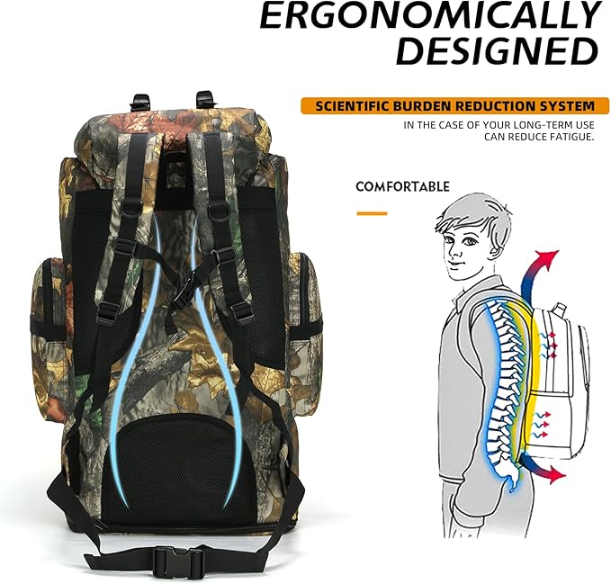 70L/100L Hiking Camping Backpack MOLLE Rucksack Waterproof Traveling Daypack Durable High-Performance Backpack for Backpacking (Leaf camo, 70L/100L)
