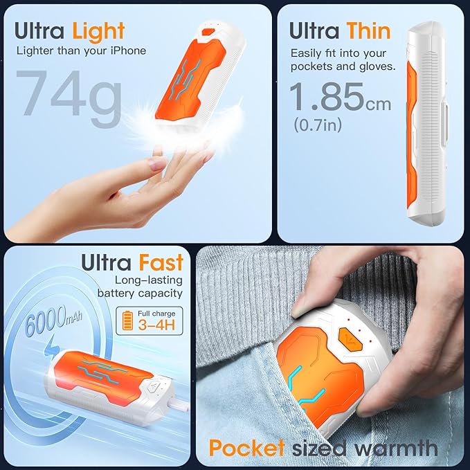 Hand Warmers Rechargeable, 2 Pack 20Hrs Long Heating Pocket Size Electric Handwarmers, Portable USB Hand Warmer Heater Therapy Great Gift for Christmas Outdoors, Hunting, Golf, Camping Men Women