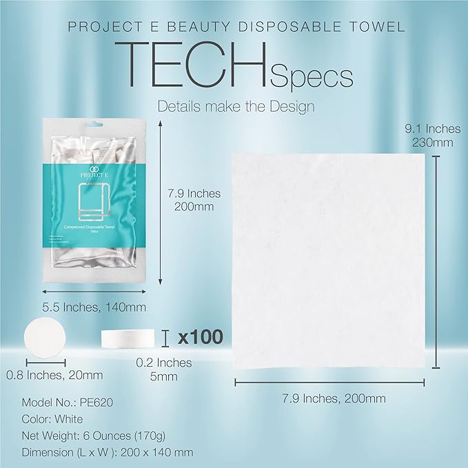 100pcs Disposable Cotton Compressed Towel by Project E Beauty | Cotton Coin Towel | Soft & Absorbent | Portable for Travel, Outdoors & Camping | Sports Gym & Beauty Salon (100, Compressed Towel)