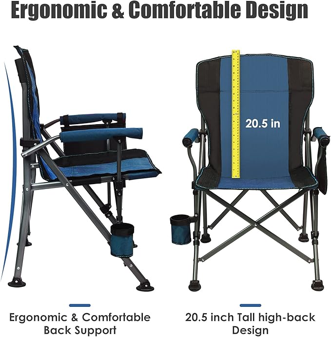 LEADALLWAY Folding Camping Chair Oversized Collapsible Camp Chair with Cup Holder and Removable Storage Bag, Heavy Duty Support 350 LBS, Portable Lawn Chair for Outdoor Camp, Picnic, Travel, Fishing