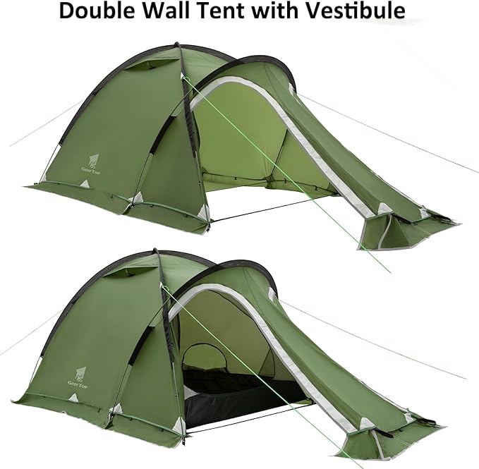 Geertop Portable 2 Person 4 Season Tent Waterproof Backpacking Tent Double Layer All Weather for Camping Hiking Travel Climbing Mountaineering - Easy Set Up