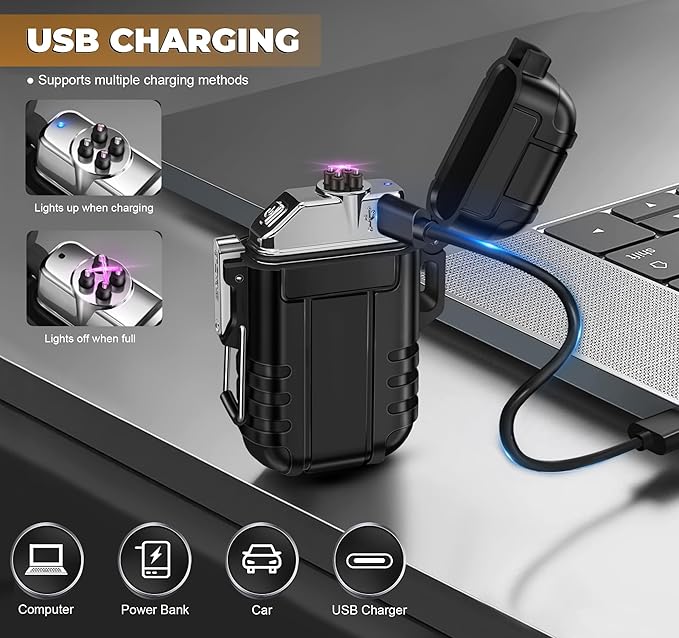 Lafagiet 3 Pack of Electric Lighter+Torch Lighters, USB C Recharge, Butane Gas Refill, Waterproof Windproof Lighters for Candle, Camping, Survival Tactical Gear (NO Butane Gas)