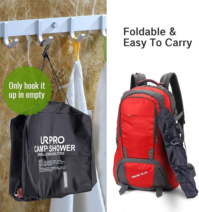 10 gallons/40L Solar Shower Bag Heating Camping Outdoor Temperature Hot Water 45°C Hiking Climbing Beach