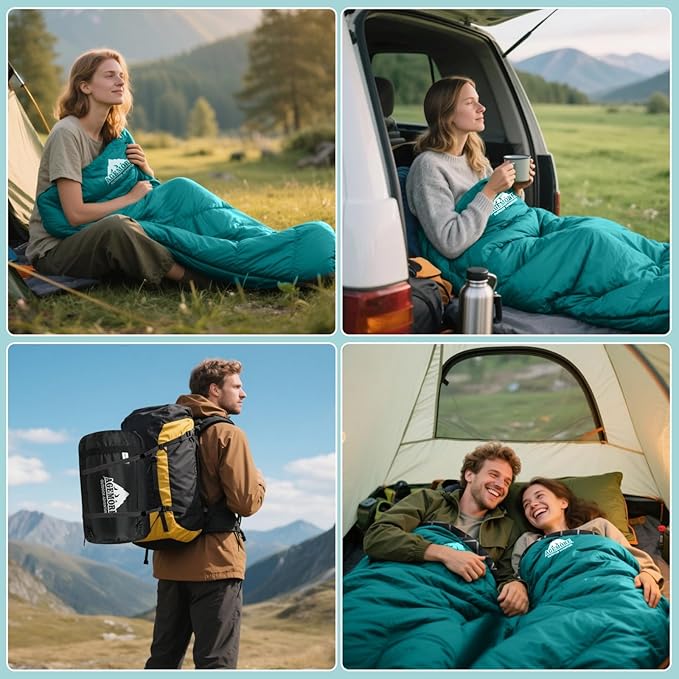 AGEMORE Cotton Flannel Sleeping Bag for Adults, Lightweight XXL Cotton Sleeping Bag for Camping Backpacking or Hiking, Water Resistant 3-4 Season Sleeping bag for Warm & Cool Weather