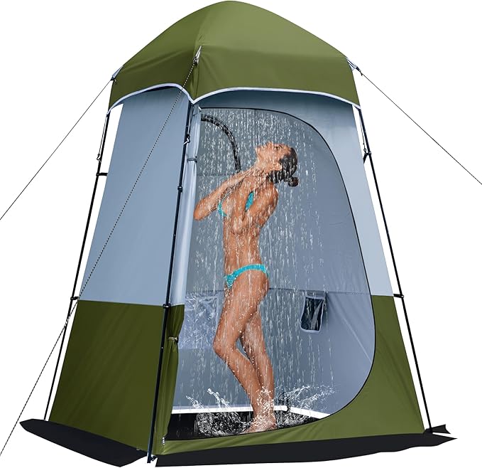 Camping Shower Tent, 7.9 FT Extra Tall Oversize Privacy Tent, Portable Outdoor Bathroom Toilet Tent with Floor, Easy Set Up Privacy Shelter for Dressing, Hiking, Fishing, UPF50+