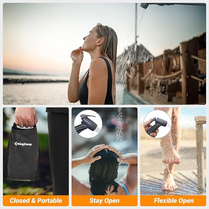 KingCamp Solar Shower Bag for Camping, Lightweight Shower Bag, Durable, Leak-Proof Design with Thermometer, Removable Hose, Switchable Shower Head, Portable Solar Shower for Camping
