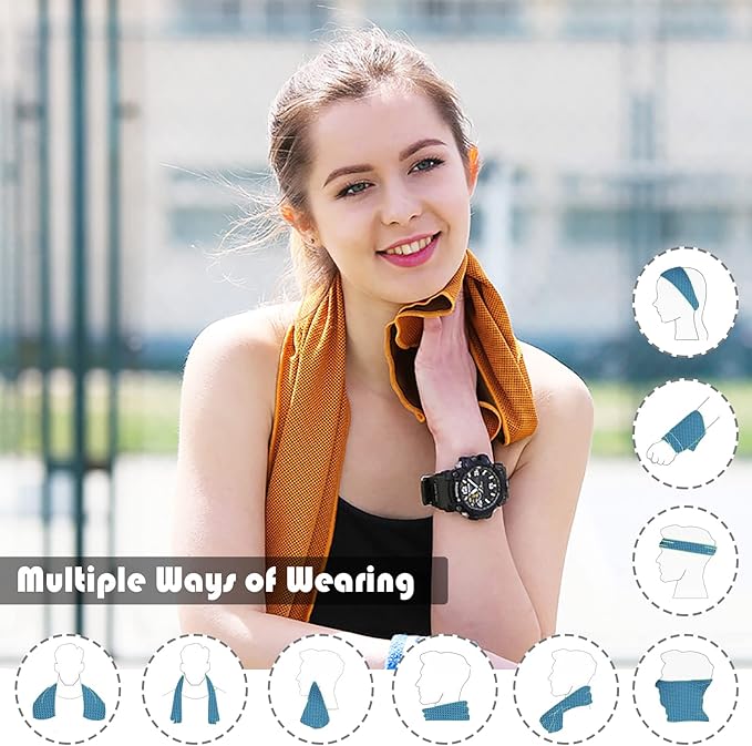 10 Pack Cooling Towels Bulk Microfiber Ice Towel Quick Dry Breathable Chilly Sweat Towel Stay Cool Towel for Neck Face Yoga Gym Workout Running Pilates Beach with Carabin Bag, 40x12'', Orange