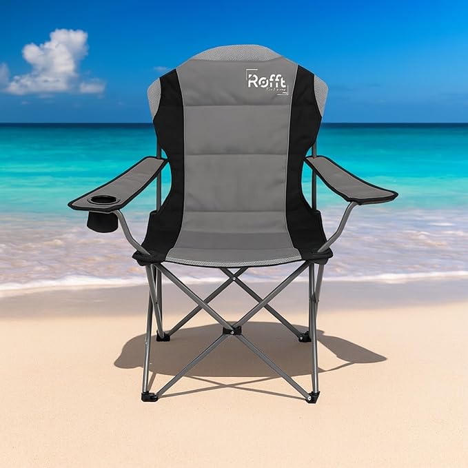 Camping Folding Chairs | Heavy Duty | Supports 250 LBS | Steel Frame | Collapsible with Cup Holder | High Back | 21" D x 36" W x 42" H
