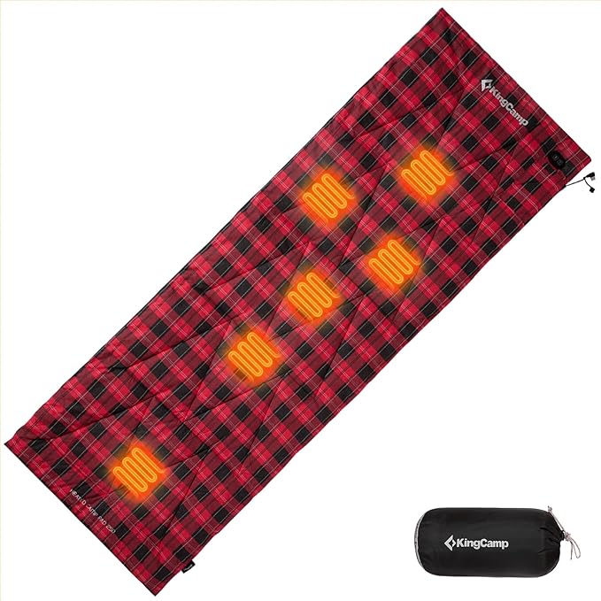 KingCamp 6 Heating Zones Sleeping Bag Liner, 3s Heat-up Portable XL Heated Sleeping Bag Pad for Cold Weather Camping, Hiking, 100% Cotton Flannel, Multi USB Power Supported, Compact Bag Included
