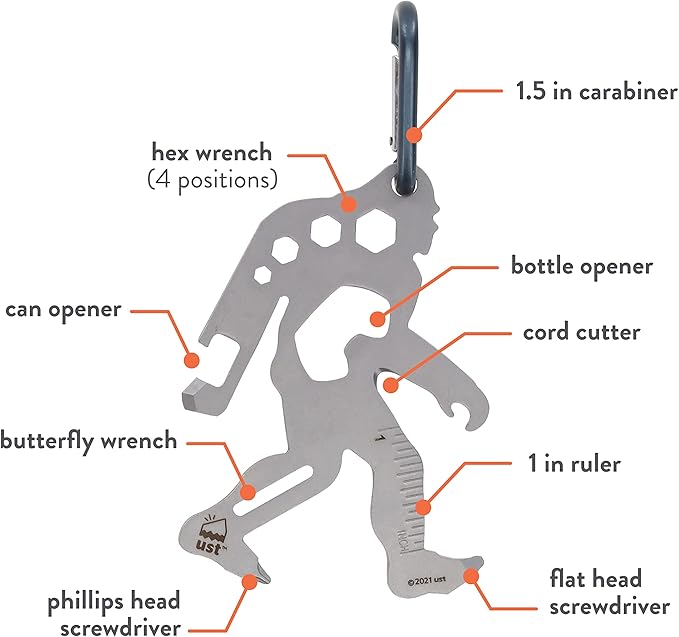 UST Tool-a-Long Multi-Tool Carabiners with Durable, Compact Stainless Steel Construction for Hiking, Kayaking, Camping, Travel and Outdoor Survival
