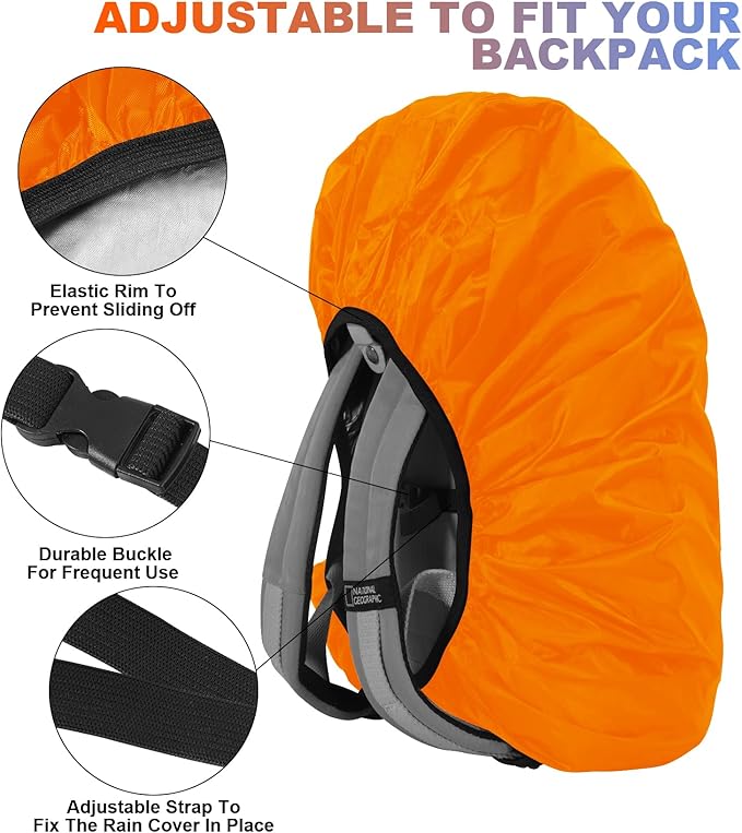 LAMA 2 Pack Waterproof Rain Cover for Backpack, Reflective Rucksack Rain Cover for Anti-dust/Anti-Theft/Bicycling/Hiking/Camping/Traveling/Outdoor Activities (1 Pcs Black + 1 Pcs Orange, XL)