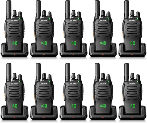Retevis H-777H Walkie Talkies,Rechargeable Two Way Radio, Hidden Display,Channel Display,USB-C,Short Antenna,Handheld 2 Way Radio with Emergency Alarm for Business Education (10 Pack)