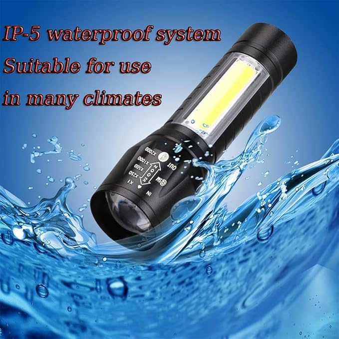 Rechargeable Flashlights High Llumens LED-Mini USB Rechargeable Flashlight for Home 3 Modes Adjustable Focus Portable Waterproof Flashlight with COB Side Lights Tactical Flashlight (1pack)