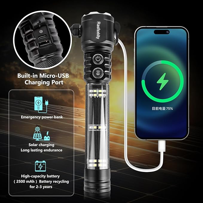 Multi-Function Emergency with Window Breaker and Seatbelt Cutter, LED Flashlight, Strobe SOS Beacon,Mobile Power,Alarm Rescue, 2024 Version,for car,Outdoor,Hiking, Fishing, Dog Walking